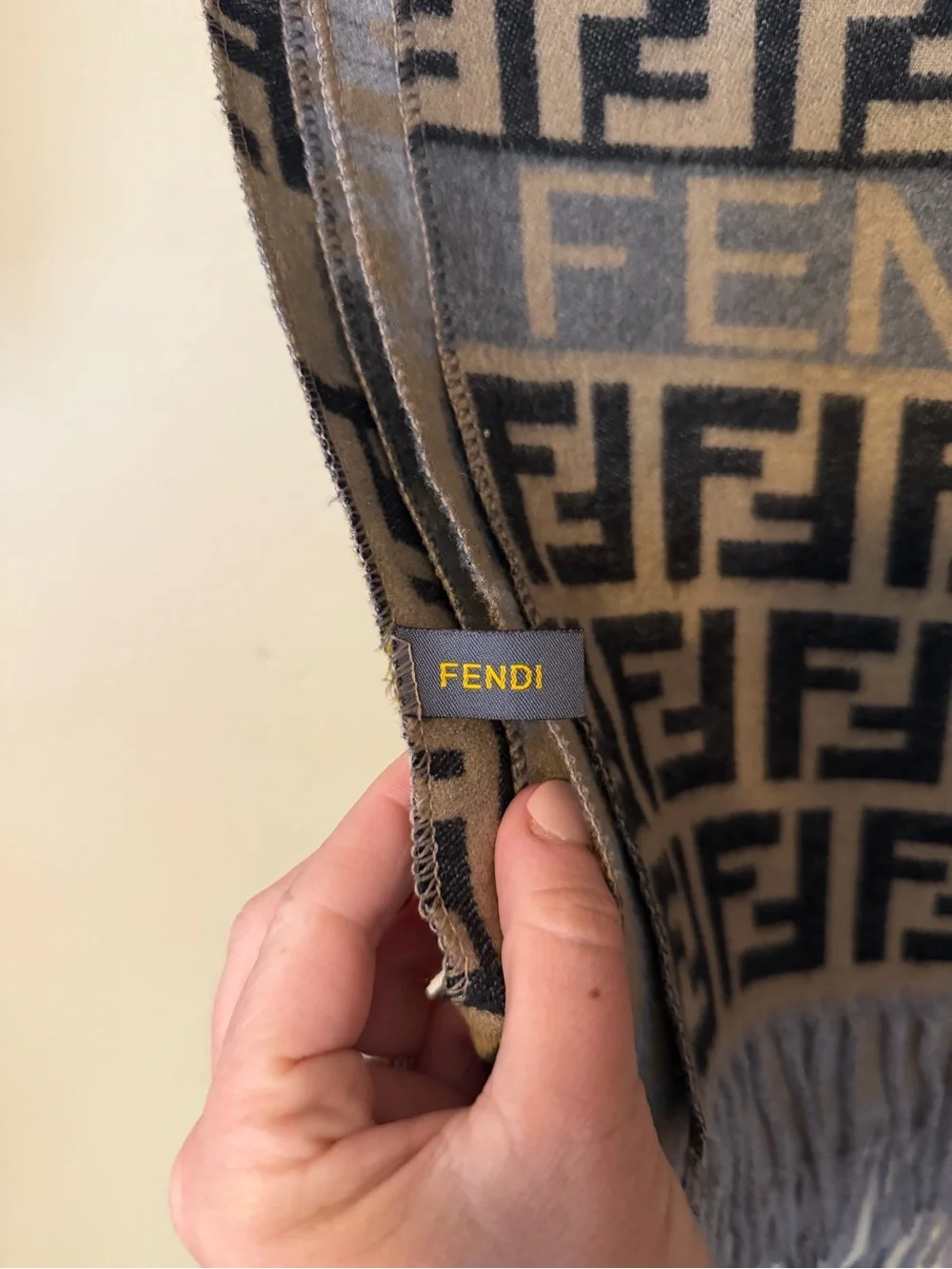 Designer Style Monogram Fringe Scarf in Cashmere and Silk